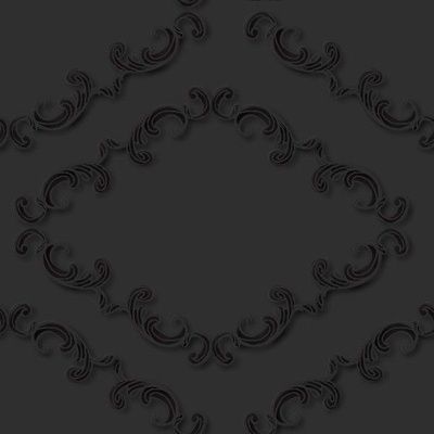 Charcoal-on-charcoal scrollwork forming large diamond frames.