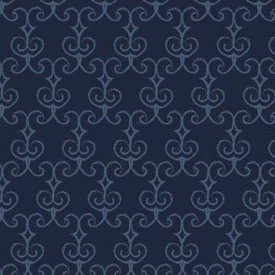 Slate blue hand-drawn filigree motifs repeating on deep navy.