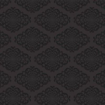 Tone-on-tone charcoal damask medallions in a diamond repeat.