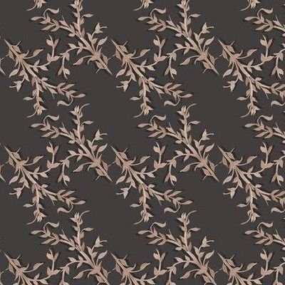 Blush pink leafy vines running diagonally across a dark charcoal ground.